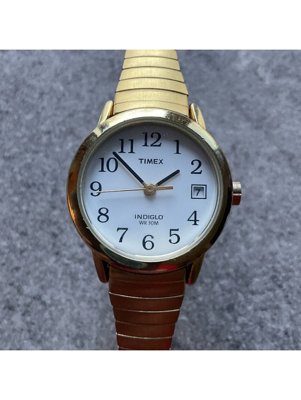 Timex Easy Reader Womens Watch Gold Tone Case White Dial Gold Expansion Band A4